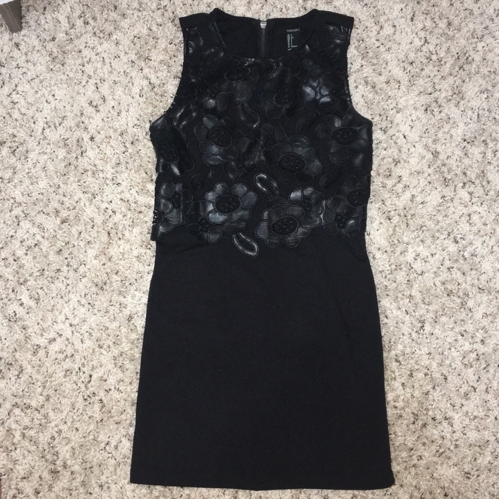 Black mini dress with faux leather overlay